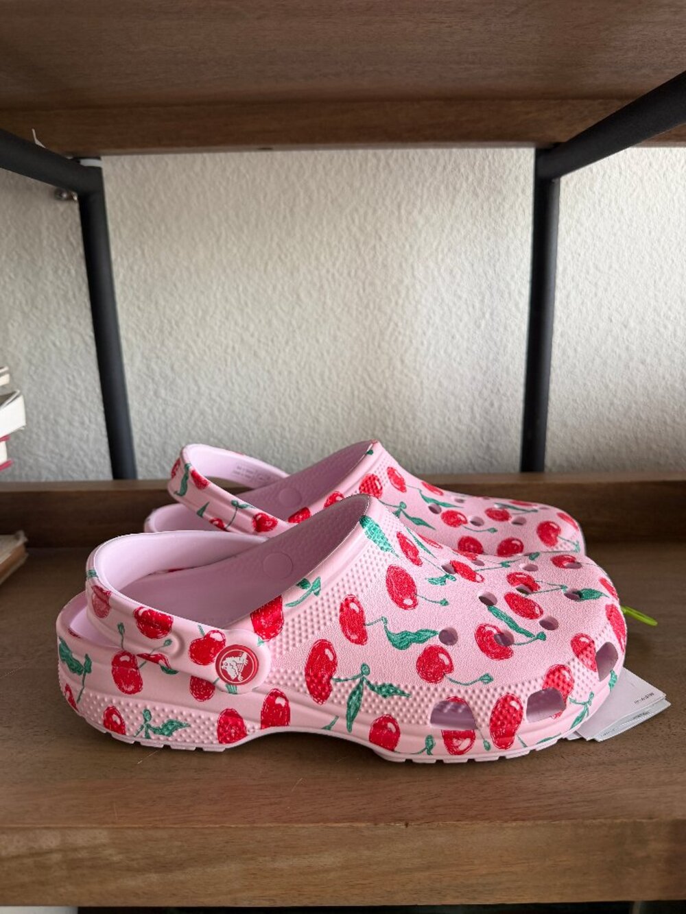 CROCS Fresh Fruits cherry print classic clogs in pink milk NWT W9